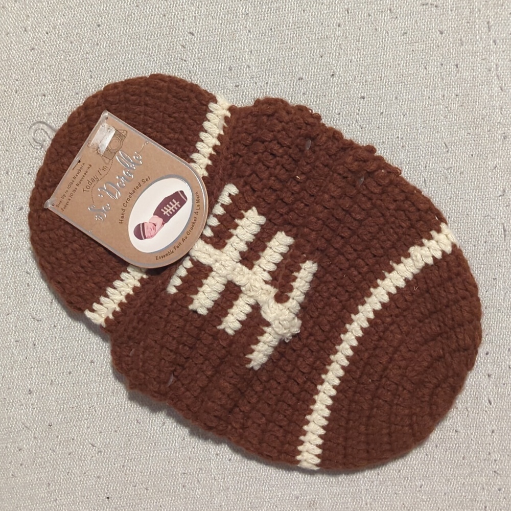 Hand crocheted football hat set infant